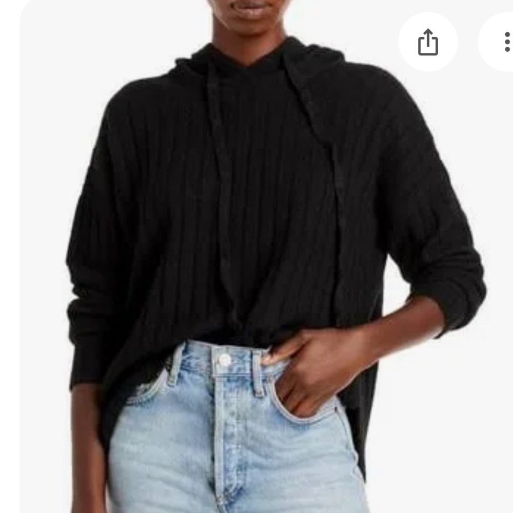 AQUA Bloomingdale’s Ribbed Knit Hoodie Black Size Medium
